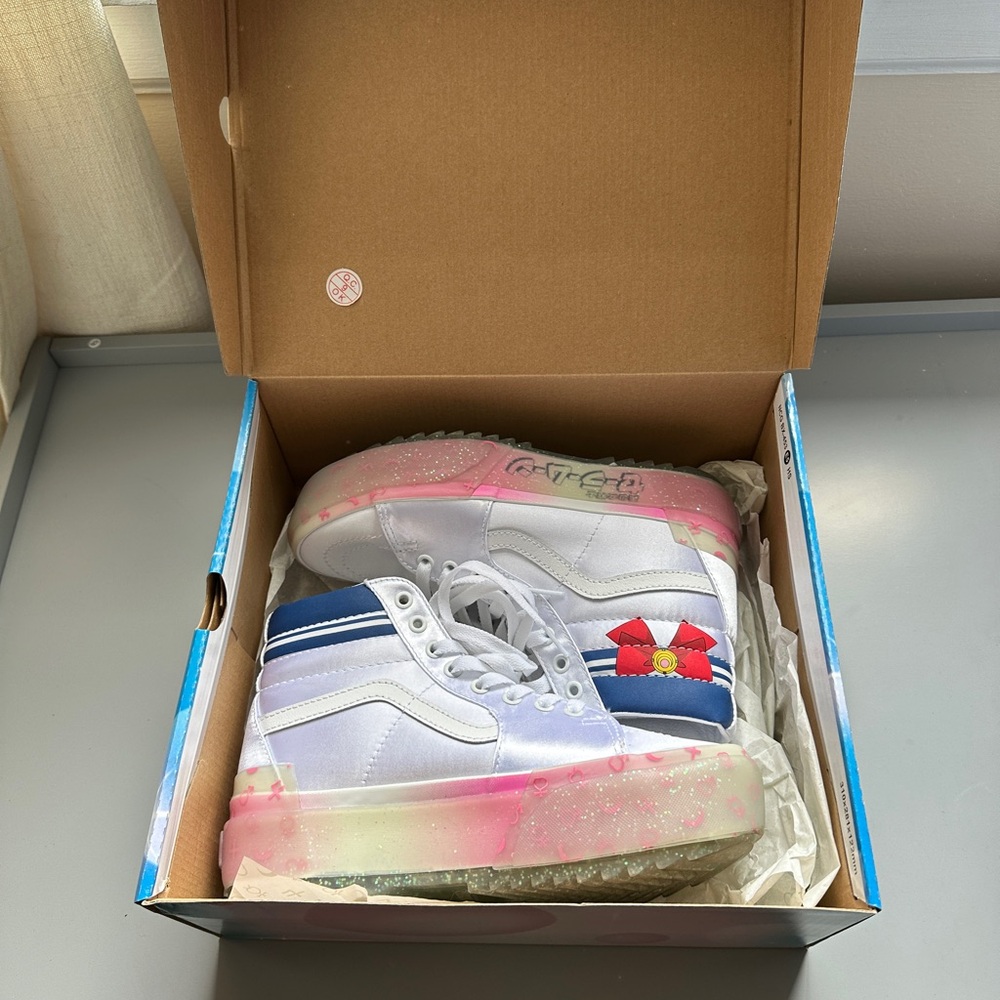 Vans x Sailor Moon Sk8-Hi Stacked satin platform high tops, NEW Sz W8